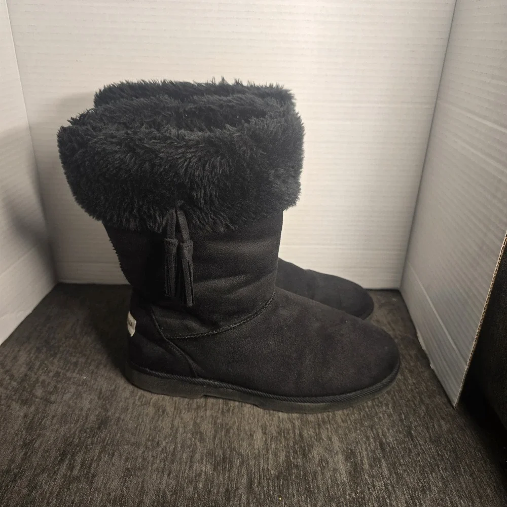 Makalu California Black Textile Faux Fur Lined Winter Snow Boots Womens Size 9